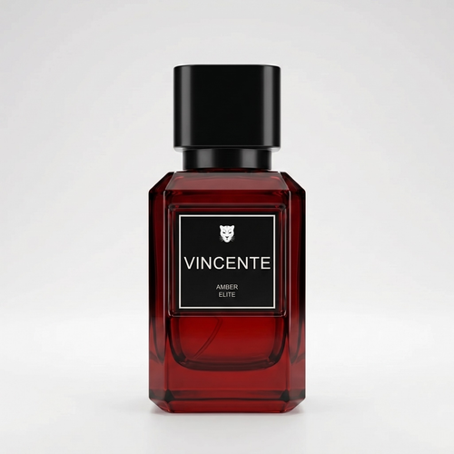 Vincente Amber Elite Eau de Parfum 50 мл – червен флакон на бял фон