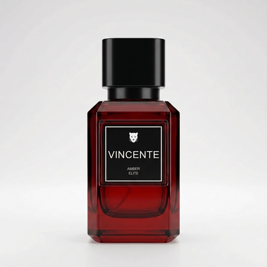 Vincente Amber Elite Eau de Parfum 50 мл – червен флакон на бял фон