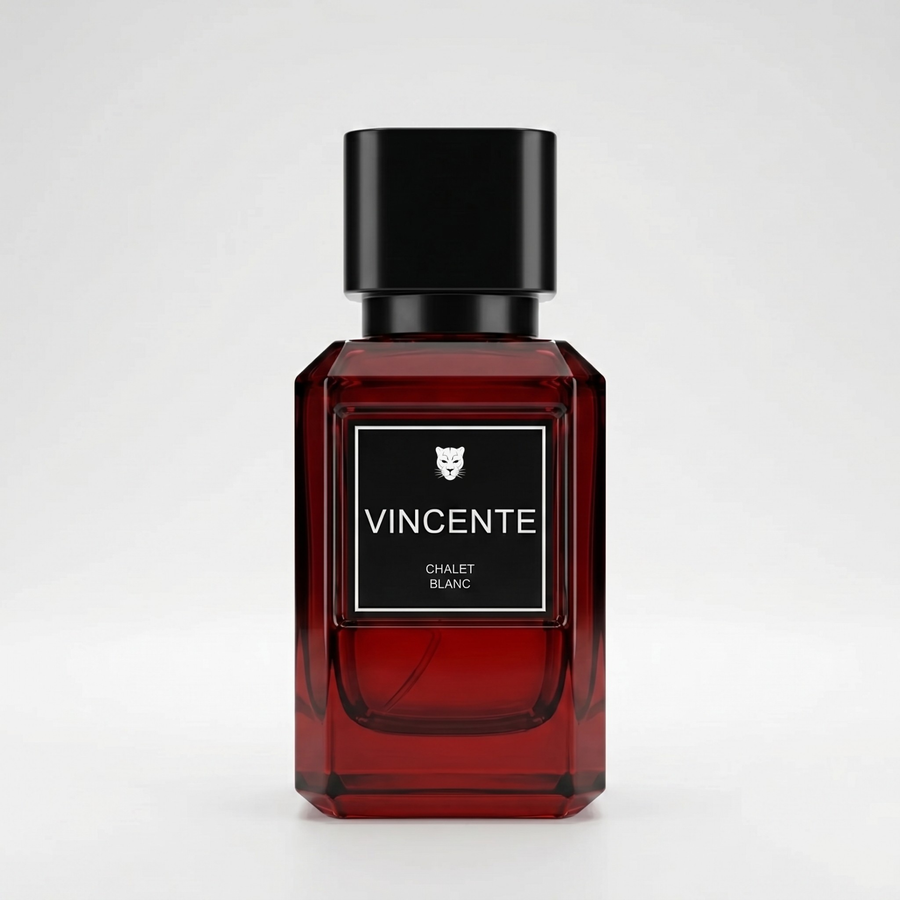 Vincente Chalet Blanc Eau de Parfum 50 мл – червен флакон на бял фон